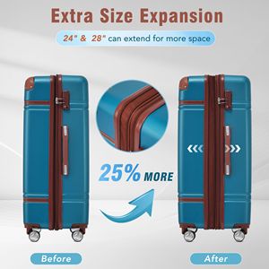 28 \ "espandibile Spinner valigia blu leggero ruote singolo bagaglio Vintage Hardshell TSA lucchetto singolo Vintage Vintage - Product Image 5