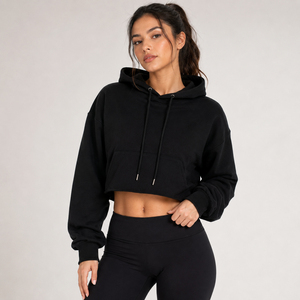 Sudadera con capucha corta para mujer, personalizada, con cremallera, forro polar, manga larga, transpirable, informal, para fitness, ropa de calle, top de moda, OEM, ODM, marca privada - Product Image 1