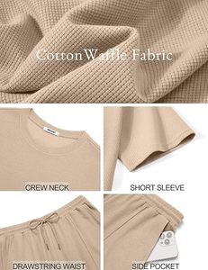 Conjunto de Punto de 2 Piezas Unisex Premium, Manga Corta, Cuello en V, Corte Holgado, Color Sólido, Atuendo Casual de Verano, Pantalones Cortos hasta la Rodilla, 95% Algodón, Estampado - Product Image 4