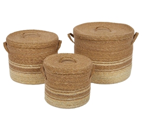 Handwoven cylindrical <b>storage</b> basket With Handle & Lid High Quality Natural Seagrass Eco-friendly <b>Storage</b> Basket - Product Image 1