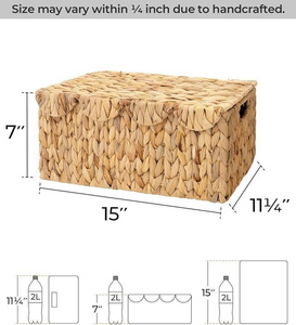 Practical Scalloped Edge Natural Water Hyacinth <b>Basket</b> with Lid Wicker Storage <b>Basket</b> <b>for</b> <b>Shelves</b>, Nursery Room - Product Image 5