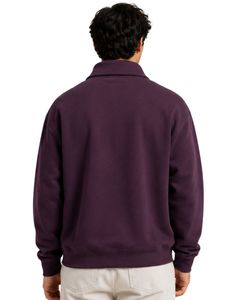 Sweat-shirt à col zippé surdimensionné pour homme, violet foncé, en molleton, à manches longues, style streetwear décontracté, personnalisé, en coton épais - Product Image 2
