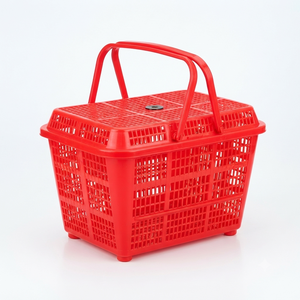 NDURO Red <b>Rectangle</b> Plastic <b>Storage</b> <b>Basket</b> with Handle Space Saving Modern Design for Multi-Purpose Neatening & Organization - Product Image 1
