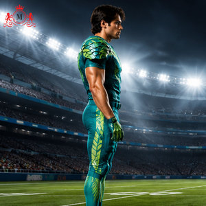 Men's Green Leaf Pattern Football Uniform Sublimation Print Breathable Polyester Adult Sports Gear - Product Image 5