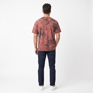 Camiseta de Manga Corta con Cuello Redondo y Estampado Tie-Dye para Hombre, Corte Holgado, Algodón Jersey, Estilo Urbano Informal, Rojo y Negro - Product Image 2
