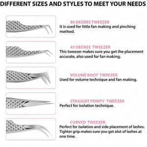 Juego de Pinzas Profesionales para Extensión de Pestañas, 5 Piezas, Acero Inoxidable, Punta Puntiaguda, Herramientas para Pestañas para Salón y Belleza - Product Image 6
