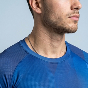 Men's Blue Compression Sport Shirt Short Sleeve O-Neck Quick Dry Slim Fit Knitted Performance Activewear Top - Product Image 4