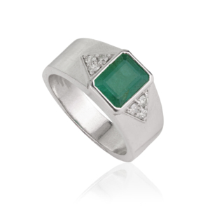 Bezel Setting 925 Sterling <b>Silver</b> 100% Authentic Octagon Shape <b>Emerald</b> & Diamond Wide Band Unisex <b>Ring</b> Party Wear Jewelry - Product Image 3