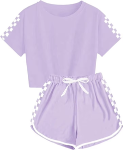 Ensemble 2 pièces d'été pour femme : short au-dessus du genou et t-shirt en toile décontracté à motif uni pour le quotidien - Product Image 2