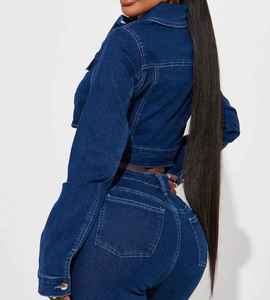 Hot Sale Blue Denim Jacket Women Short Jean Jacket Denim Button up <b>Coat</b> Oversize Denim Jacket for <b>Ladies</b> OEM Serviced - Product Image 4