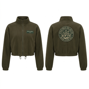 Women Crop Top Polar Fleece <b>Jacket</b> 320 GSM Premium Anti Pill Polyester Fleece Olive Green Custom Embroidery Print Patch Logo - Product Image 1
