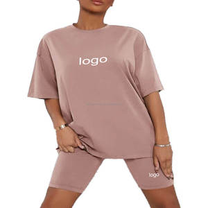 ที่กําหนดเองฤดูร้อนผู้หญิงเสื้อผ้าStreetwear Loungewear 2 ชิ้นชุดขนาดใหญ่ผ้าฝ้ายเสื้อยืดกางเกงขาสั้นชุด 2 ชิ้น - Product Image 2