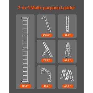Scala Telescopica Pieghevole Multiuso da 2,35 m (7 1/2 piedi) con 4 Gradini, Altezza di Portata 4,7 m (15,5 piedi), Resistente per Uso Domestico - Product Image 2