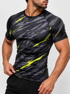 T-shirt de sport pour homme, tendance, noir, gris, jaune, imprimé par sublimation, manches longues, anti-UV, écologique, séchage rapide, polyester, adulte - Product Image 3