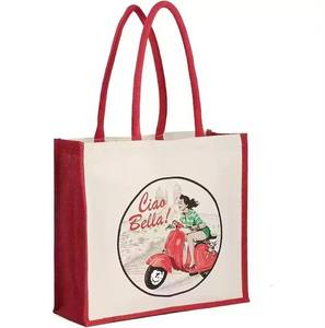 Heavy Duty Jute Picnic Tote <b>Bag</b> with Cotton Handles Reusable Carry <b>Bag</b> - Product Image 6