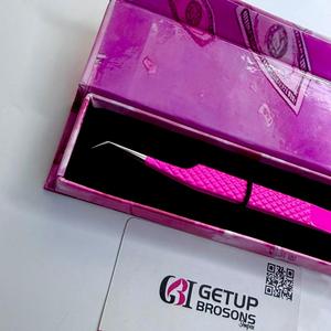 GETUP BROSONS Hot Pink 45 Degree Stainless Steel Eyelash Tweezers Precision Tool <b>Box</b> Packaging - Product Image 5