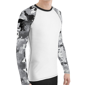 T-shirt de compression à manches longues pour homme, rashguard MMA, blanc, gris, imprimé camouflage, ajusté, anti-transpiration, vêtements de sport - Product Image 1