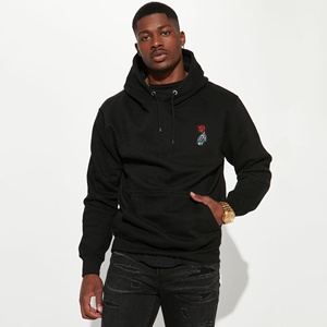 Sweat-shirt à capuche personnalisé brodé en molleton épais avec petite broderie rose, coupe ample unisexe, vente en gros - Product Image 1
