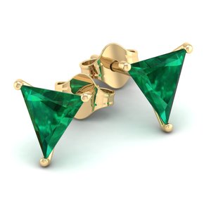 Boucles d'oreilles clous REYES en or massif 14 carats avec émeraude triangulaire de 2,22 carats et moissanite, bijoux fins à prix de gros - Product Image 6