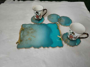 Plateau de service artisanal en résine à 3 niveaux avec sous-verres, en bois de haute qualité, personnalisé pour la maison, les restaurants et les occasions culinaires indiennes - Product Image 2