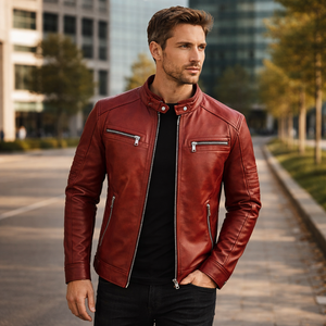 Veste en cuir véritable marron et noir pour homme, style vintage, en cuir de vachette, veste de motard, personnalisable OEM - Product Image 2