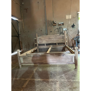 model dual tone solid acacia wood <b>queen</b> <b>size</b> <b>bed</b> <b>frame</b> white coloured panel bedroom furniture luxury double <b>bed</b> with turned post - Product Image 3