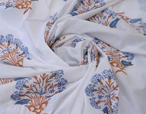 White & Blue Hand Block Printed Cotton Fabric with Traditional Floral Motif – Soft Breathable Indian Cotton by Yard - Product Image 3