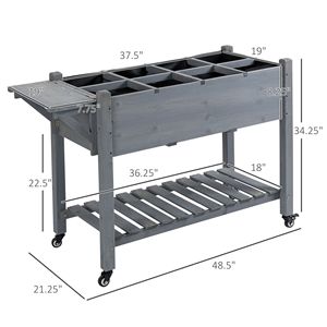 Fioriera Quadrata Grande in Metallo, Vaso Rialzato da Giardino con 8 Griglie per la Coltivazione, Ripiano Portaoggetti e Ruote Bloccabili, Realizzato in Abete - Product Image 3