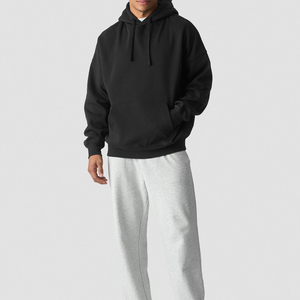 Sweat-shirt à capuche oversize en molleton de coton épais pour homme, col ras du cou, épaules tombantes, logo personnalisé, uni, avec poche, motif uni - Product Image 2