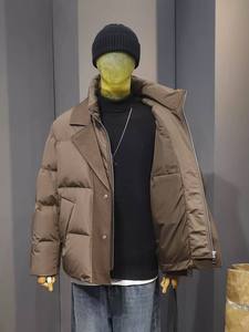 Men's Fashionable White <b>Duck</b> <b>down</b> <b>Jacket</b> Trendy Stand-Up Collar Loose and Warm Puffer with Zipper Closure - Product Image 4