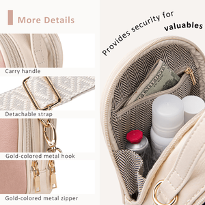 Borsa a Tracolla Rosa da Donna con Manico e Tracolla Regolabile, 2 Tasche con Cerniera, Piccola Borsa Porta Cellulare - Product Image 3