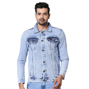 LIMOS SPORTS <b>Custom</b> Designer Men's Casual Bomber <b>Denim</b> <b>Jacket</b> Luxury Hip Hop Style Spring Season Medium Wash Polyester/Cotton - Product Image 1