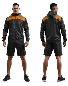 ชุดออกกำลังกายผู้ชาย เสื้อแจ็คเก็ตกันลม กางเกงขาสั้น ชุดสองชิ้น - Product Image 3