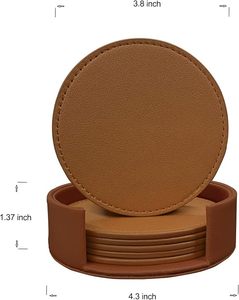 <b>Coasters</b> Set of 6 Soft Leather <b>Drink</b> <b>Coaster</b> Round <b>Coaster</b> with Holder - Product Image 4