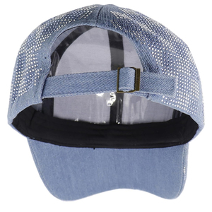 Gorra de béisbol unisex azul de malla con decoración de diamantes de imitación, de 6 paneles, ajustable, a la moda, para adultos, para primavera y verano, uso casual, imagen común - Product Image 3