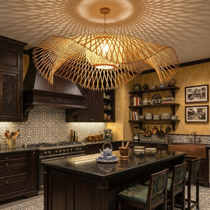 Handmade 2 Layers Bamboo Lampshade Woven Pendant <b>Light</b> Creative Double Layer Wave <b>Shell</b> Chandelier Indochine - Product Image 5