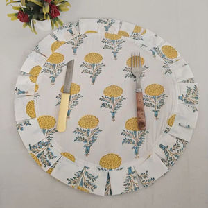 Modern Reversible Yellow Floral Hand Block Print 100% Cotton Placemats Reusable Disposable <b>Dining</b> <b>Table</b> Cover Home Kitchen - Product Image 1