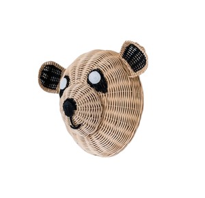 Décoration murale minimaliste pour chambre de garçon, visage de panda en rotin tressé, thème faune, fibre de rotin naturelle. - Product Image 4