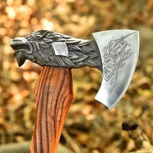 Hache viking haut de gamme, forgée à la main, manche gravé, acier à haute teneur en carbone, étui en cuir fin de qualité supérieure pour l'extérieur – Vente chaude - Product Image 3