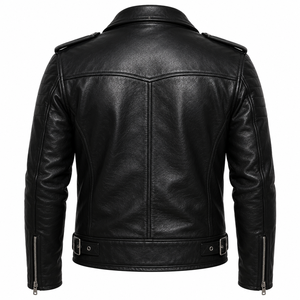 Men's Black Genuine Leather Winter Casual Stand Collar Tanned Moto <b>Biker</b> <b>Jacket</b> with Zipper Closure Belted Waist OEM Service - Product Image 2