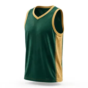 Men's Sleeveless Baseball Jersey-Emerald Green <b>Gold</b> Breathable <b>Mesh</b> Tank <b>Top</b> Polyester Casual Summer Sporty - Product Image 3