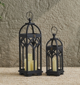 Vintage Black Metal Candle <b>Lantern</b> <b>Set</b> Gothic Arch Decorative Pillar Candle Holder Hanging <b>Lantern</b> for Home Garden Decor - Product Image 2