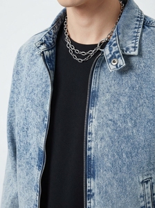 Unisex Vintage Distressed Denim Jacket Winter Heavyweight High Neck Casual Wash Effect Button <b>Slim</b> Fit Men's Women's Outerwear - Product Image 6