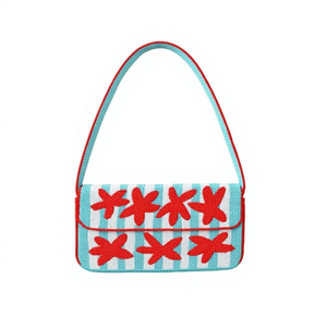 Bolso de Hombro de Lona a Rayas Estilo Bohemio con Bordado de Estrella de Mar Roja, Impresión Tipográfica, Logotipo Personalizado - Estilo Veraniego para Mujer - Product Image 1