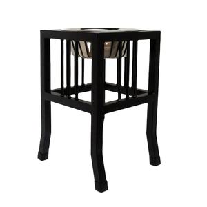 Gamelle de luxe en acier inoxydable avec support noir, design carré, idéale pour l'alimentation et l'hydratation, vaisselle durable pour animaux de compagnie - Product Image 1