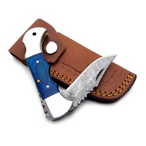 Cuchillo plegable de acero de Damasco Nordic Forge, muy vendido, con bloqueo trasero, mango de madera Pakka, funda, para bolsillo, EDC, camping, caza. - Product Image 3