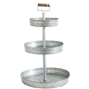 <b>3</b> <b>Tier</b> Galvanized <b>Cake</b> <b>Stand</b> Metal Tiered Serving Tray with Scalloped Edges for Cupcakes & Desserts Food Display <b>Stand</b> for Sale - Product Image 3