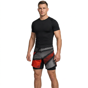 Shorts MMA pour hommes, impression par sublimation, rouge, noir, gris, coupe athlétique, tissu respirant, spandex, polyester, vêtements de sport - Product Image 2