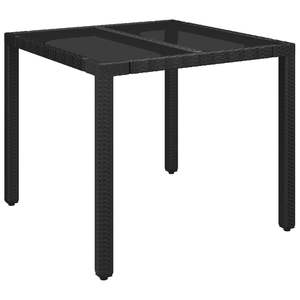 Table de jardin en polyrotin noir avec plateau en verre trempé Tables élégantes pour l'extérieur - Product Image 2