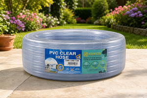สายยางใส PVC ยี่ห้อ KARYON ขนาด 22 มม. x 30 ม. สายฉีดน้ำแบบยืดหยุ่นสำหรับรดน้ำสวน พร้อมอุปกรณ์ติดผนัง - Product Image 1
